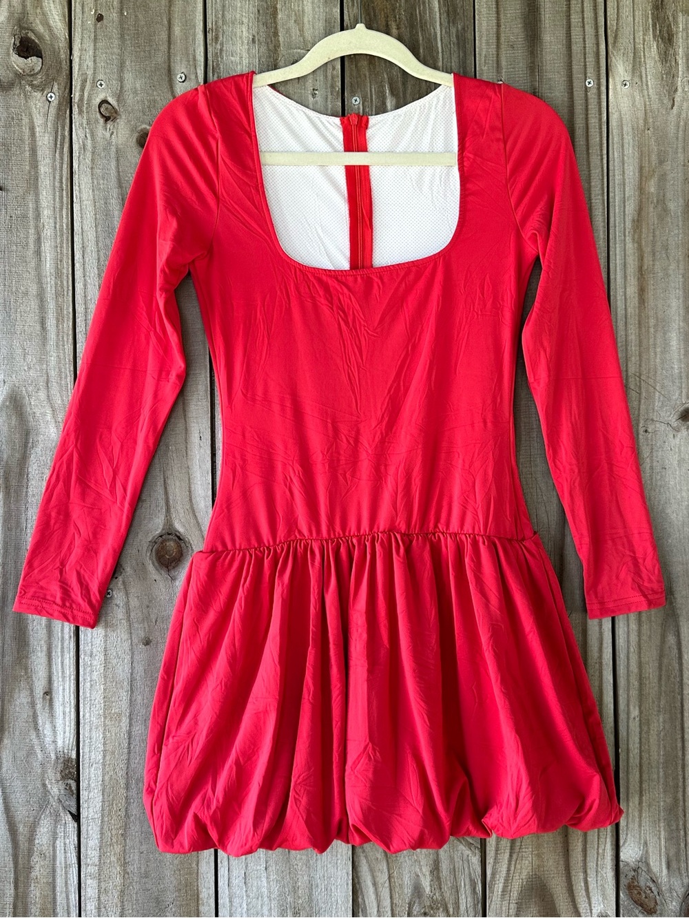 Red Long Sleeve Bubble Hem Mini Dress Scoop Square Neck Women’s Size Small